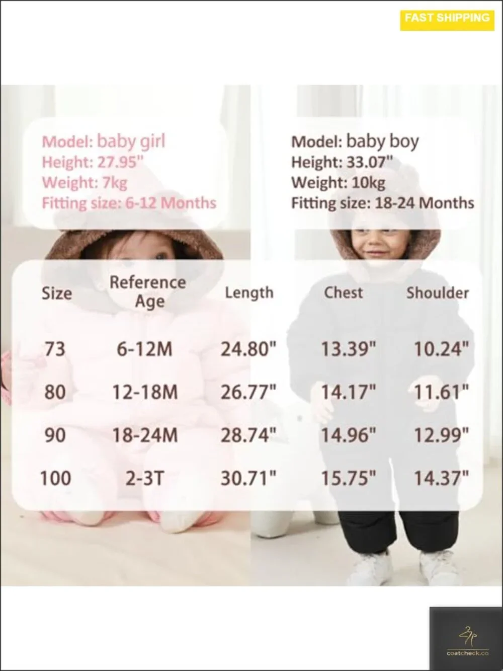 Baby Winter Snowsuit Hooded Jumpsuit Waterproof Fleece Lined One Piece